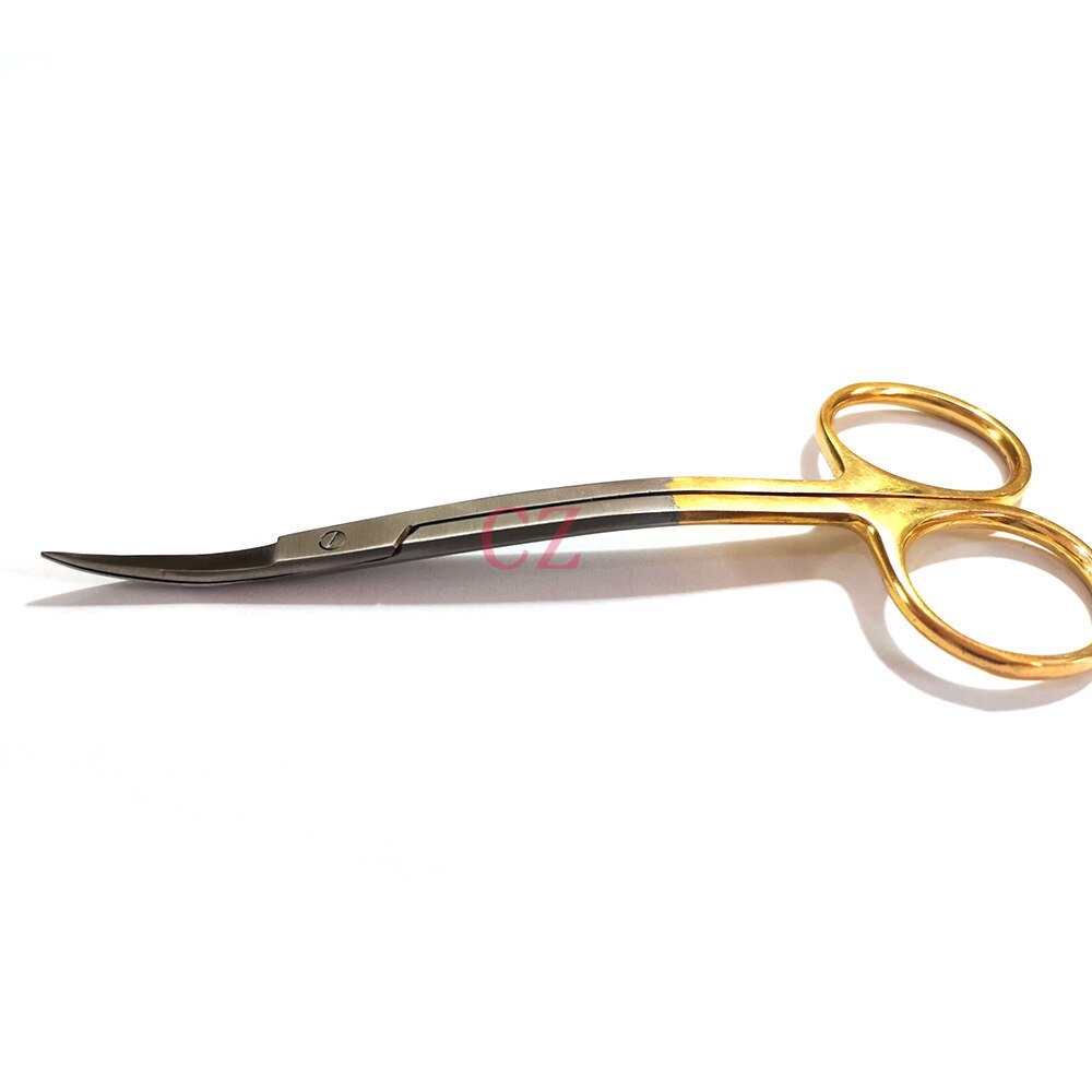 Gold handle stainless steel 11cm bending scissors suture removal scissors cosmetic eye scissors