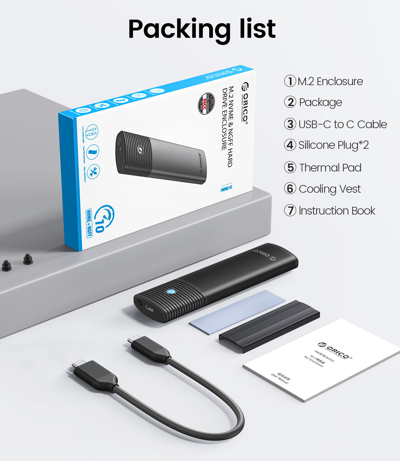Obudowa ORICO M2 NVMe SSD 10Gbps PCIe M.2 NVMe SATA SSD Przenośna obudowa USB C 3.2Gen2 Bez narzędzi Zewnętrzny adapter z metalowym radiatorem