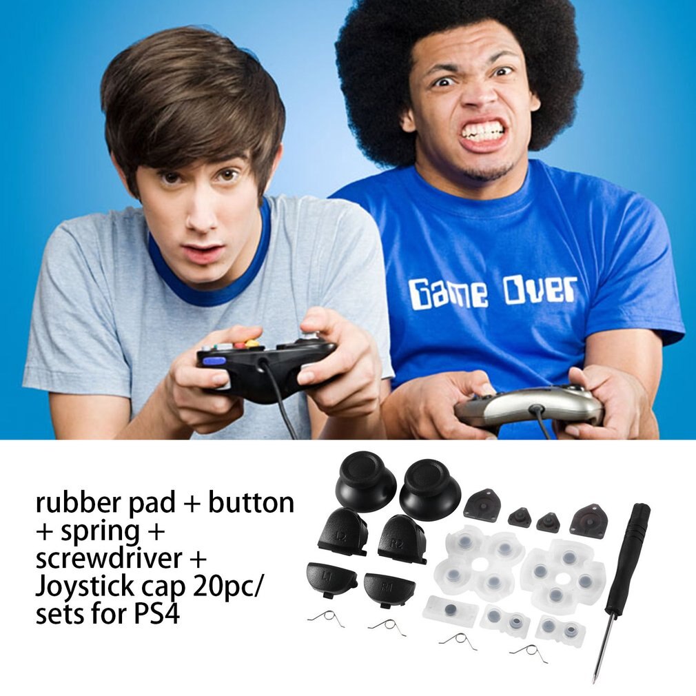 Handvat Reparatie Onderdelen Geleidend Rubber Pad + Knop + Lente + Schroevendraaier + Joystick Cap 20 Pc/sets Voor PS4