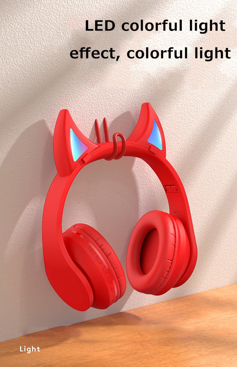 Glowing Devil Ear Headphones - LED Wireless HIFI Stereo Bass with Mic - Kids Headset