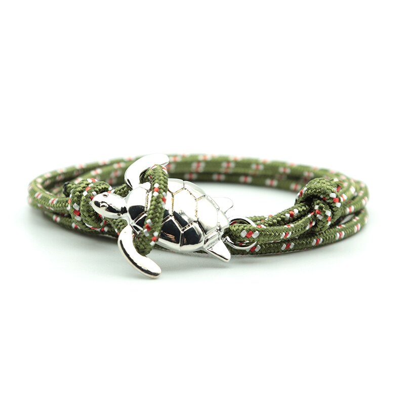 Pulsera de tortuga de mar Paracord hecha a mano para hombre y mujer, brazalete de vikingo con cuerda multicapa, joyería