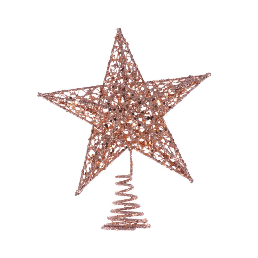 25Cm Kerstboom Iron Star Topper Glinsterende Kerstboom Decoratie Ornamenten (Rose Goud)