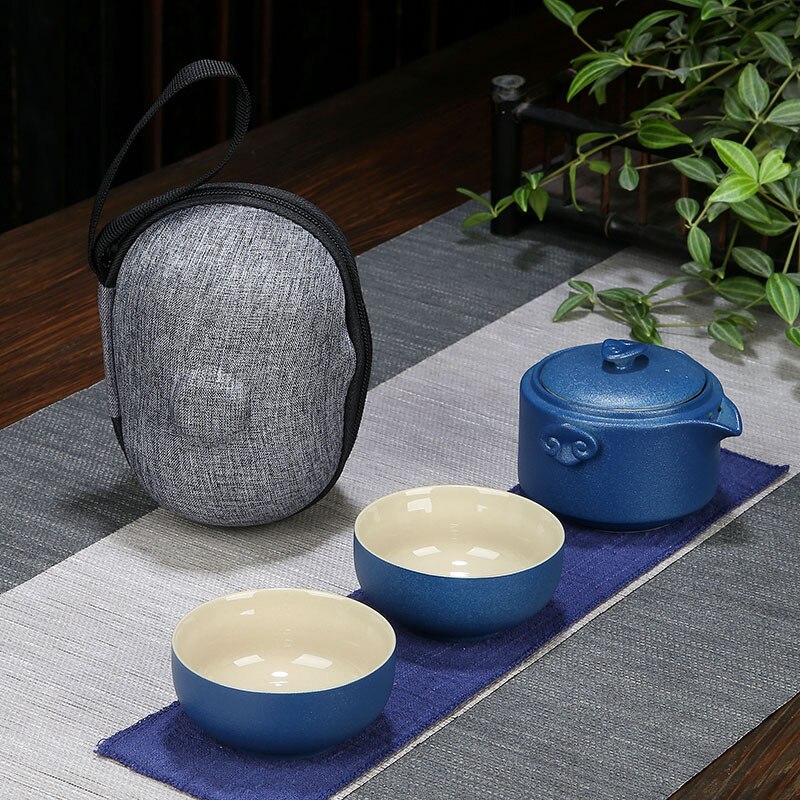 Porcelana ceramiczna czajniczek i filiżanki robić herbaty biuro podróży zestaw robić herbaty Kung Fu Teaware Wykonany ręcznie przenośny chińnarty zestaw robić herbaty dzbanek na herbatę i zestaw filiżanek: D ciemny niebieski