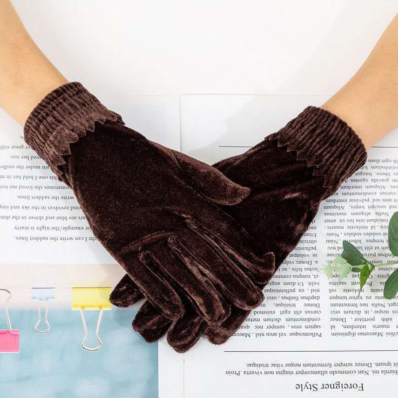 Guantes elásticos de terciopelo dorado para mujer, manoplas cortas finas a la , elegantes, para , banquete, Invierno: 2