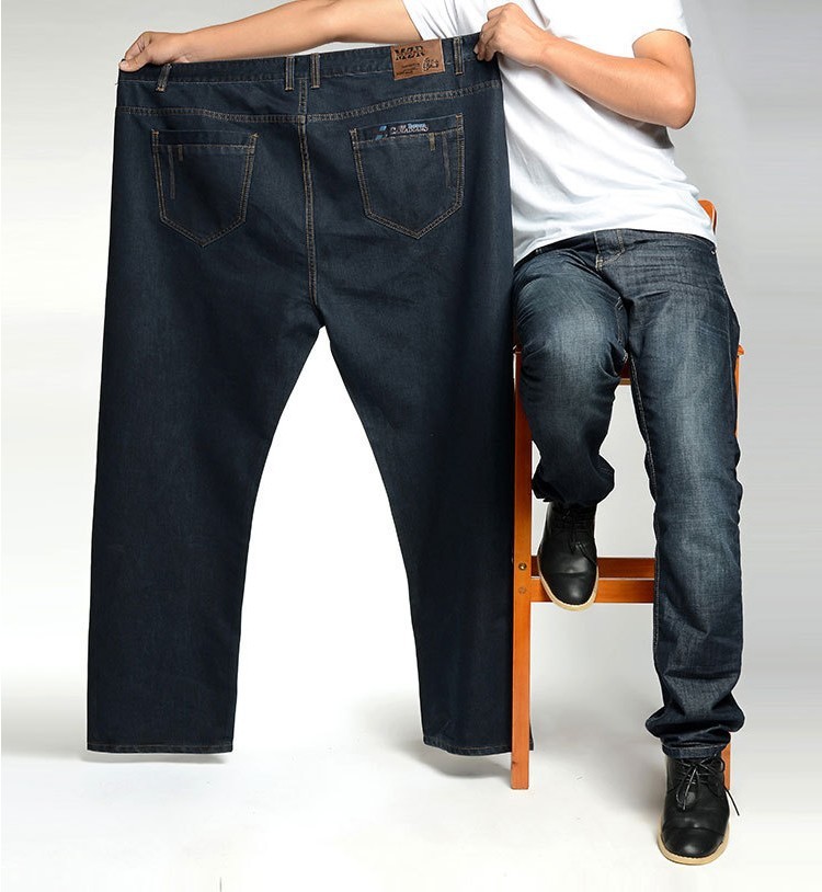Plus Size 46 48 50 52 men's casual business classic man jeans dark blue brand light wash trousers denim