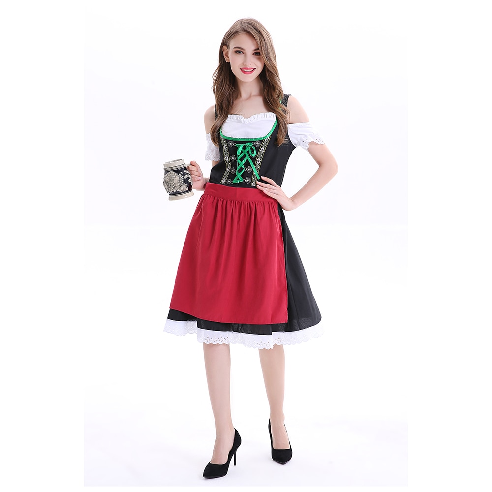 Germany Bavarian Oktoberfest Beer Girl Costume Maid Wench Fancy Dress Dirndl For Adult Women