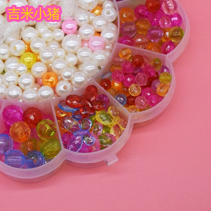 Crystal Beads Toys for Children Girl Box DIY Lacing Toy Round Imitation Pearls Jewelry Bead Creativity Material Toy