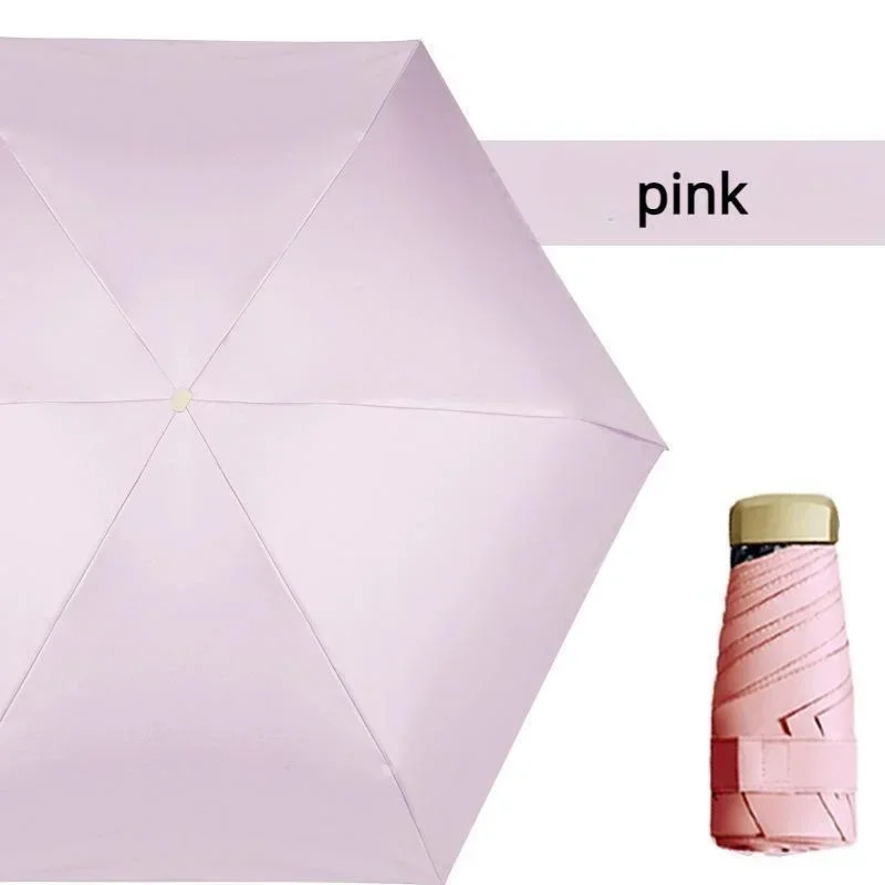 Anti-UV-Super-Mini-Tasche, kompakter Sonnenschirm, faltbar, regenfest, winddicht, Reise-Mini-Regenschirm: Rosa