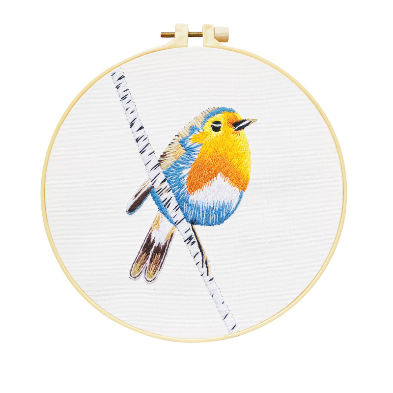 Blue Sparrow Embroidery Kit DIY Needlework Hummingbird Pattern Needlecraft for Beginner Cross Stitch(With Hoop): D