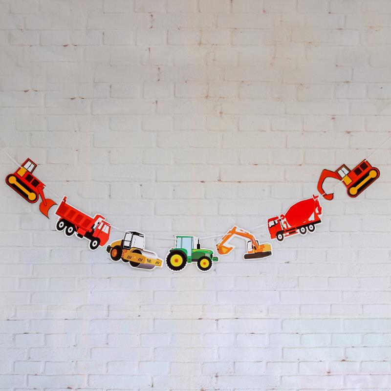 1set Birthday Banner Construction Vehicle Birthday Garland Excavator Concrete Mixer Truck Banner Party Decor Baby Shower