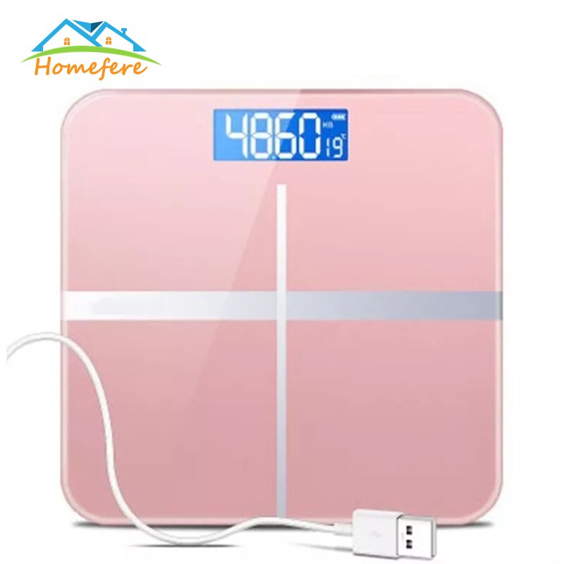 USB Charging Bathroom Scale Glass Smart Household Electronic Digital Weight Balance LCD Display