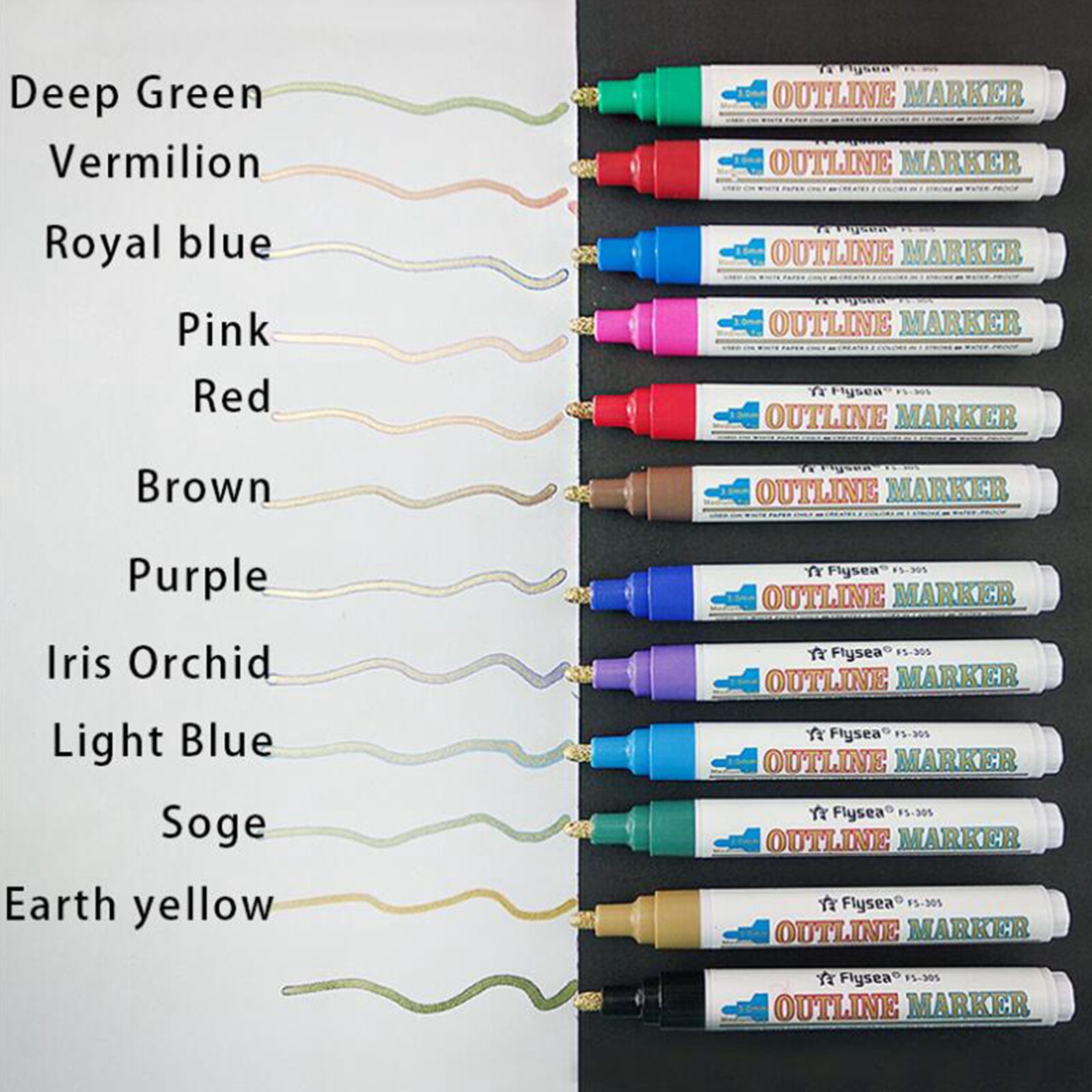 Rotuladores metálicos de contorno, 12 colores, rotulador de Color de contorno automático, 3,0mm