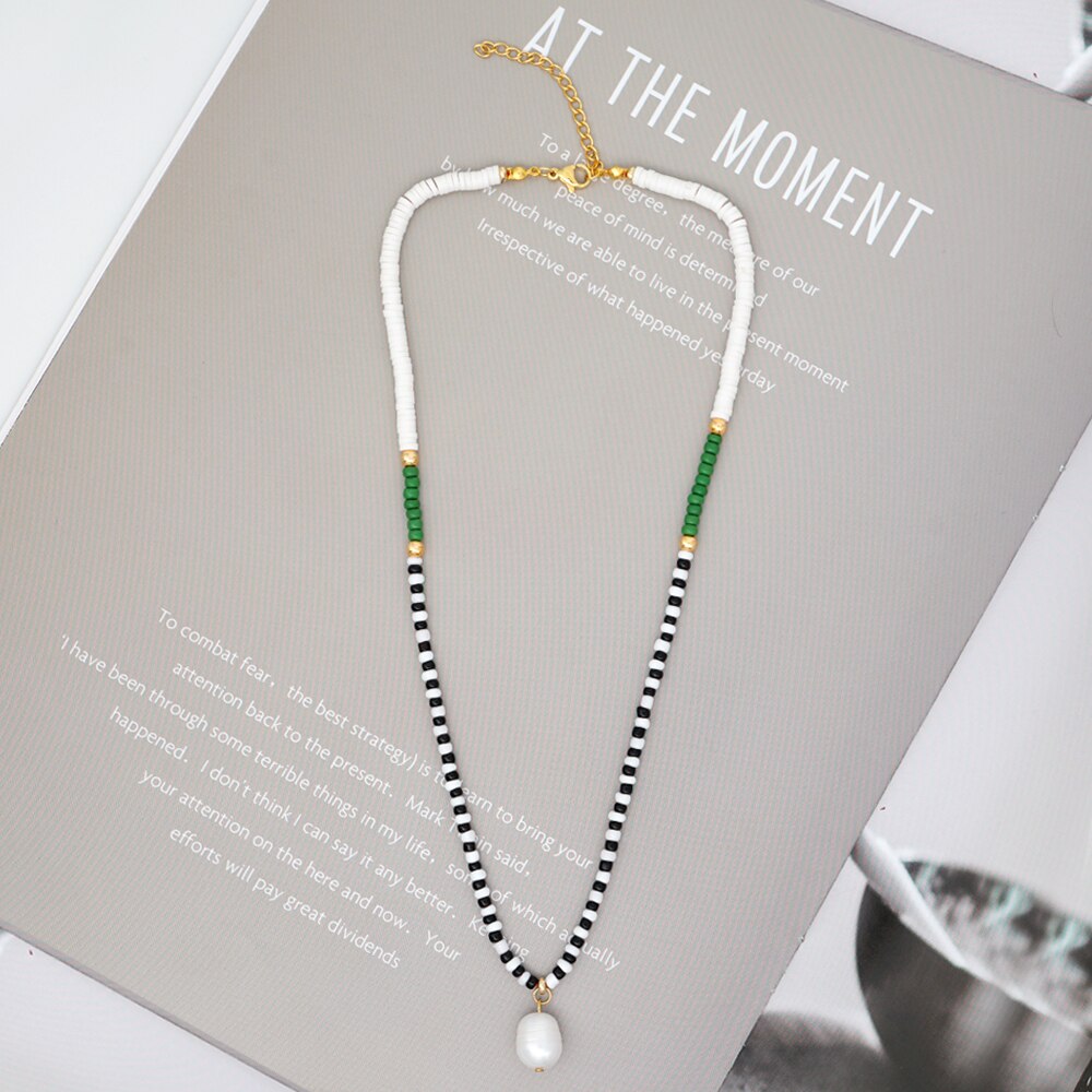 Go2 boho zoetwaterparel kettingen voor dames, colliers, sieraden, heishi kralen, choker, zwart-witte kettingen, collier femme boho