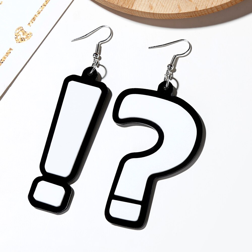 MGaidila,Black and white acrylic exclamation point and question mark combination earrings, the star web celebrity wearing earrin: Default Title