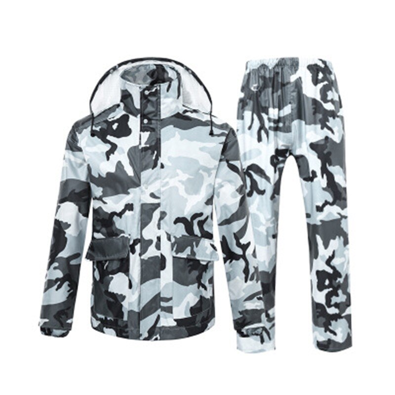 Uigennemtrængelig polyester voksen regnfrakke camouflage mænd kvinder regnfrakke universal udendørs vandtæt fiskeri regntøj regnjakke: Hvid / Xxxl