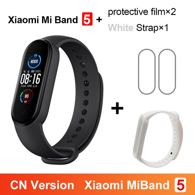 Xiaomi Mi Band 5 Smart Uhr AMOLED Miband 5 Smartband Fitness Traker Bluetooth Sport Wasserdicht Armband APP Globale Version: CN White N 2Flim