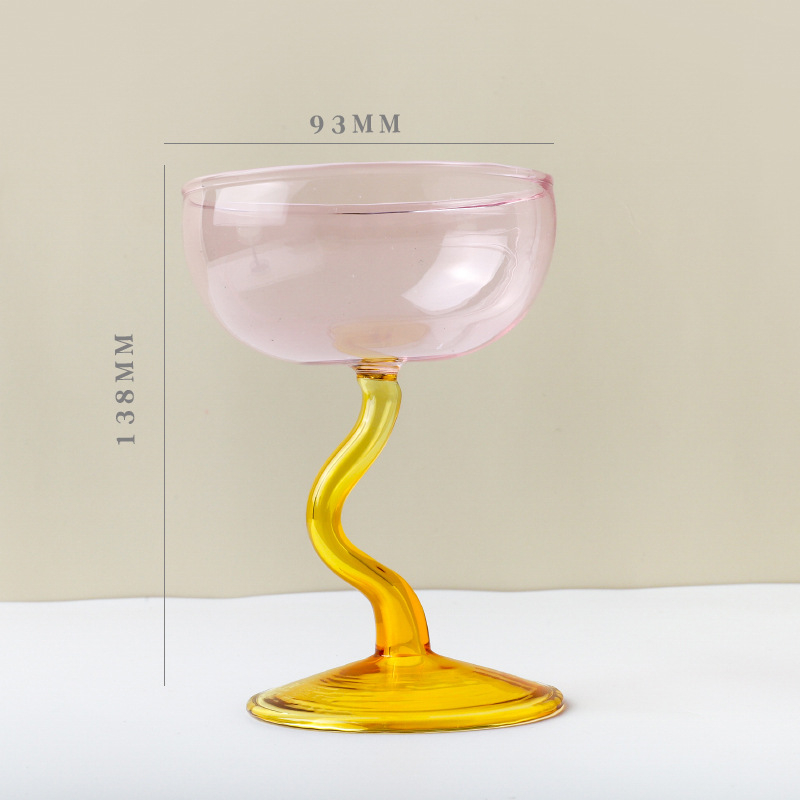 Round Bowl Goblet Dessert Glass Mug S-shaped Cup Stem Ice Cream Bowl Cup Milkshake Dessert Cup Colored Borosilicate Glass: black