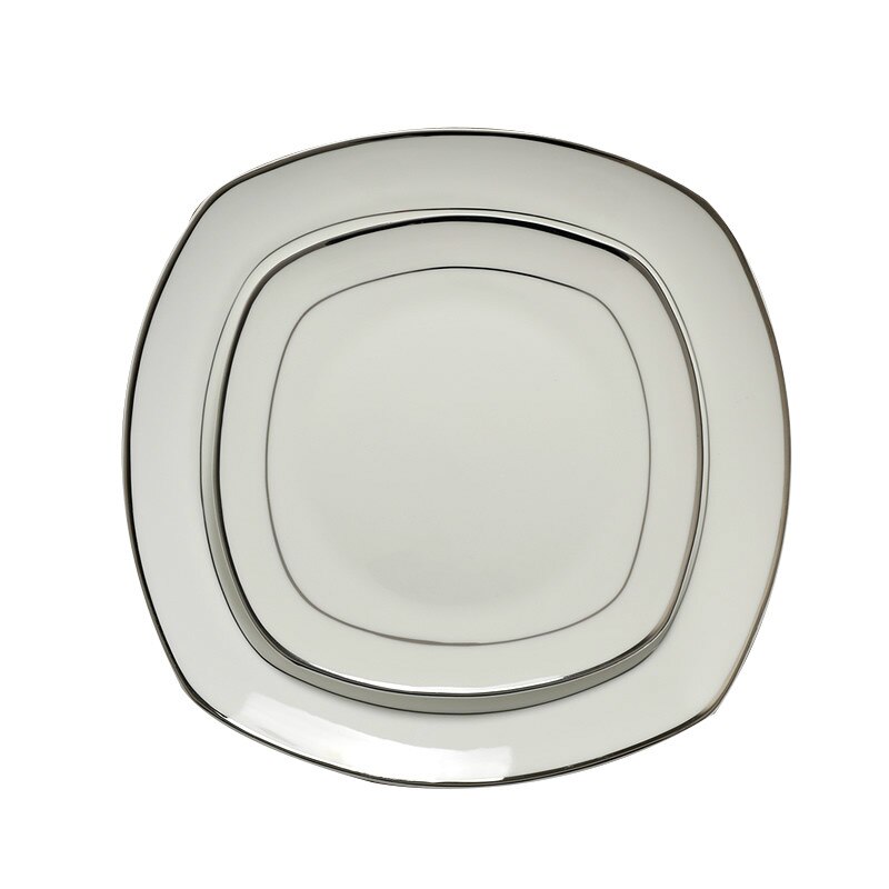 Keramisk tallerken gylden side ben porcelæn firkantede tallerkener bøf tallerken hvidguld stregplade serverer tallerkener