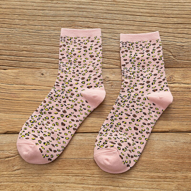 Calze da donna 2021 New Autumn Fashion calze alla caviglia a righe leopardate ragazze cotone stampato novità moda donna calze carine Lady: Colore rosa