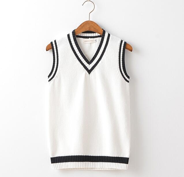 Brytyjski mundurek szkolny sweter kamizelka kobiety mężczyźni czarny i biały kolor bloku sweter bez rękawów kamizelka dzianina