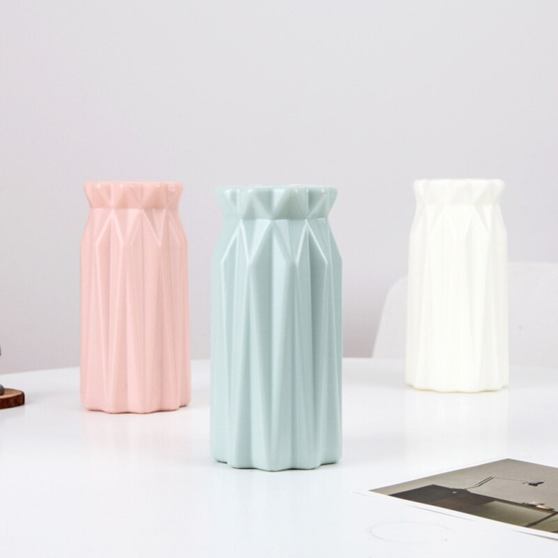 Vaas PE Plastic Slip Vallen Draagbare Huishoudelijke Unieke Vaas Bloemstuk Container Woondecoratie Origami Wit