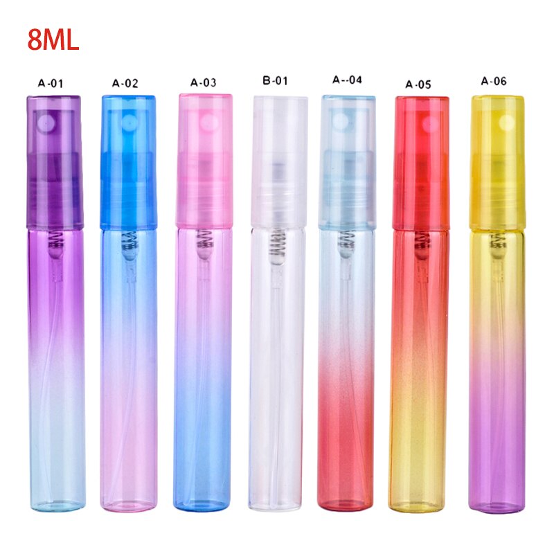 8ml bærbare farverige glas genopfyldelig parfumeflaske med forstøver tomme kosmetikbeholdere sprøjte til rejser tilfældige farver: Default Title