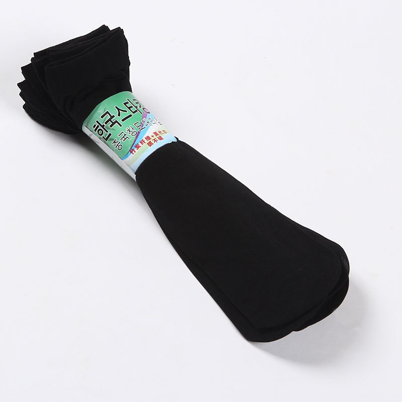Solide 5 par/parti sommersokker tynde silke højelastisk nylon åndbare afslappede korte besætningsstrømper kølige mænds sokker: Sort