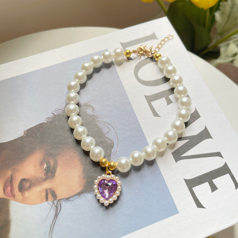 TONG luxe perle collier pour animaux de compagnie chat chien collier amour pendentif fournitures pour animaux de compagnie amour cristal collier chaton collier chat collier: XXL / Violet