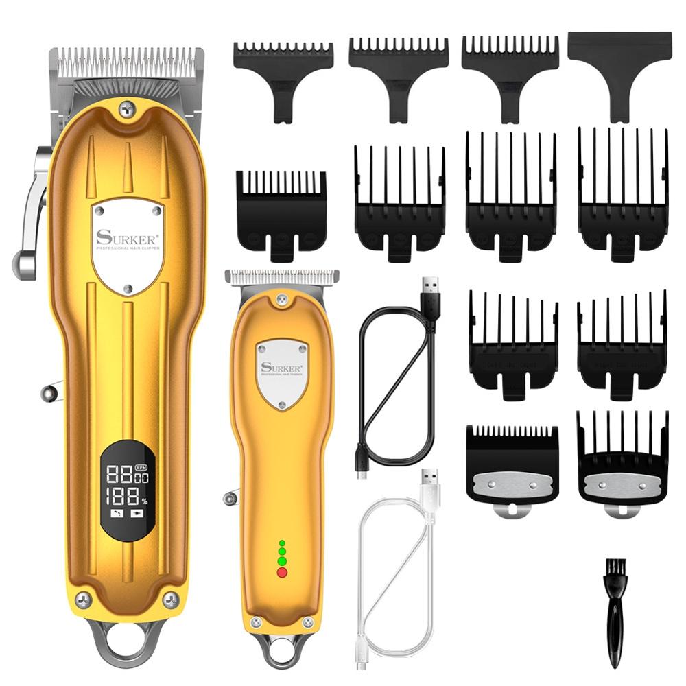 Surker All Metal Hair Clippers Men Cordless Hair Trimmer Maquina Cortar Pelo Haircut LCD Display Hairdresser