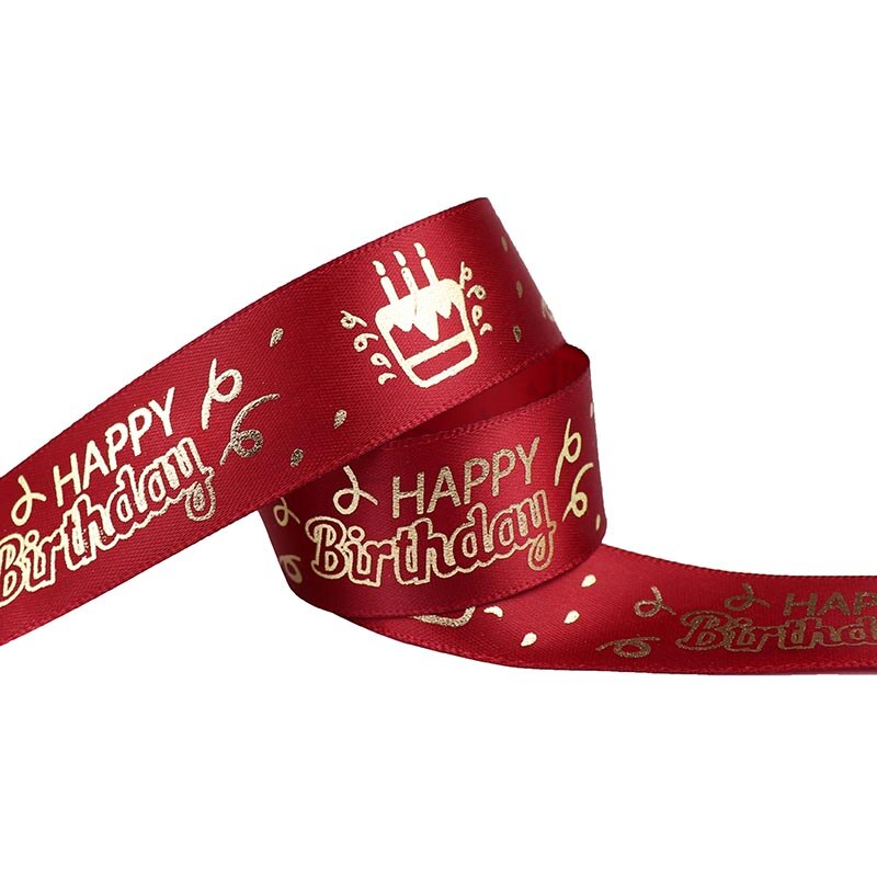 25mm Birthday Ribbon Happy Birthday Printed Satin Ribbon For Birthday Wrapping Birthday Party Decoration Accessories Ribbon