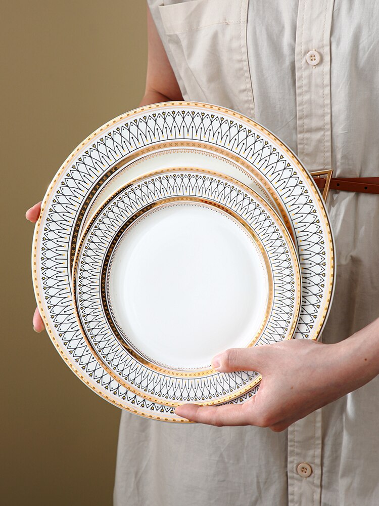 European-style Western-style Dinner Plate, Household Steak Plate, Light Luxury Western-style Dish Plate, Bone China Tableware
