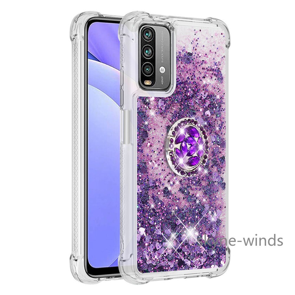 Para Xiaomi M3 Nota 9 4G Redmi 9 de 9T teléfono caso S21 Ultra 5G de diamantes de imitación anillo hebilla Anti-colisión de la funda con arena movediza coque: for Redmi9power case / 5