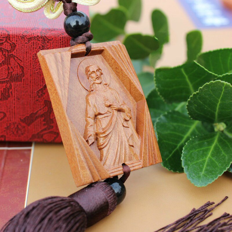 Icon Orthodox Christianity Supplies Rosewood Carving Jesus Loves You Car Suspension Decoration Household Items Pendant Ornaments: A