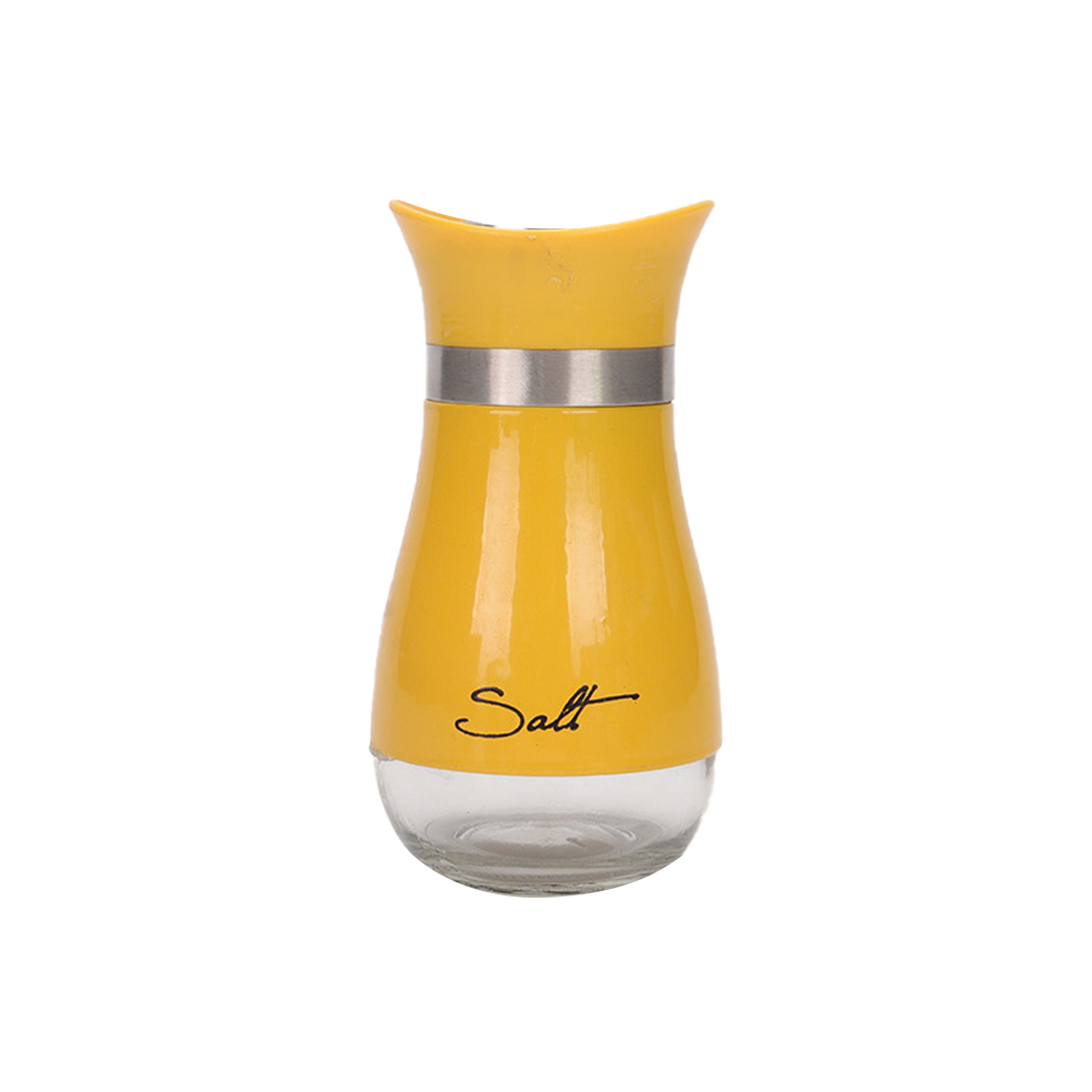 MOONBIFFY Cute Salt and Pepper Stainless Steel Glass Bottom Spice Dispenser Sea Salt Sugar Refillable Pepper Seasoning Cans: Yellow