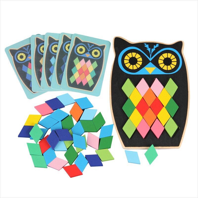 Un Set Del Gufo Del Fumetto di Pesce di Legno Puzzle Prima Educazione Giocattoli Colorati di Puzzle Per Bambini Giocattoli Educativi Intellettuale: style 2