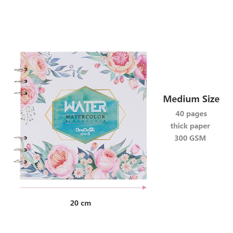 Spiral Notebook for Watercolor Painting Sketchbook 40pages Blank Paper 300GSM Loose Leaf Diary Office School Supplies Stationery: Flower-20cm