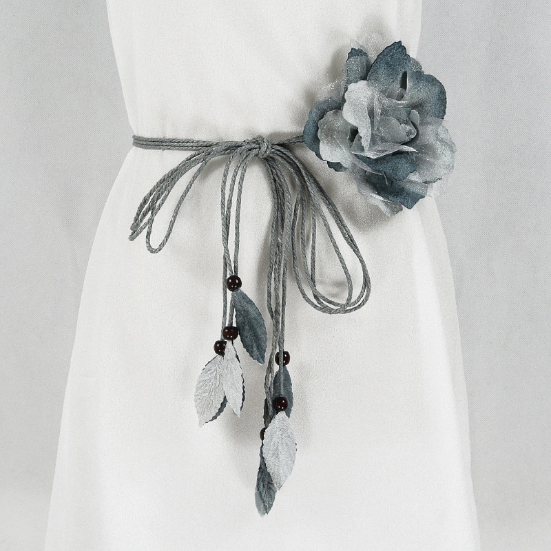 Ceinture longue en mousseline de soie pour femmes, avec pompon décoratif, grande fleur, fine, coréenne, nouée