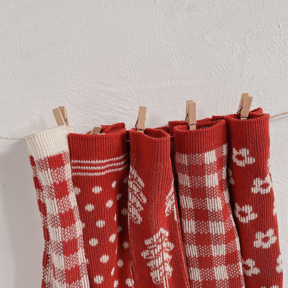 Kerst koreaanse stijl winter kinderen gebreide sokken warme festival kinderen rode lange sokken 5 paar/set