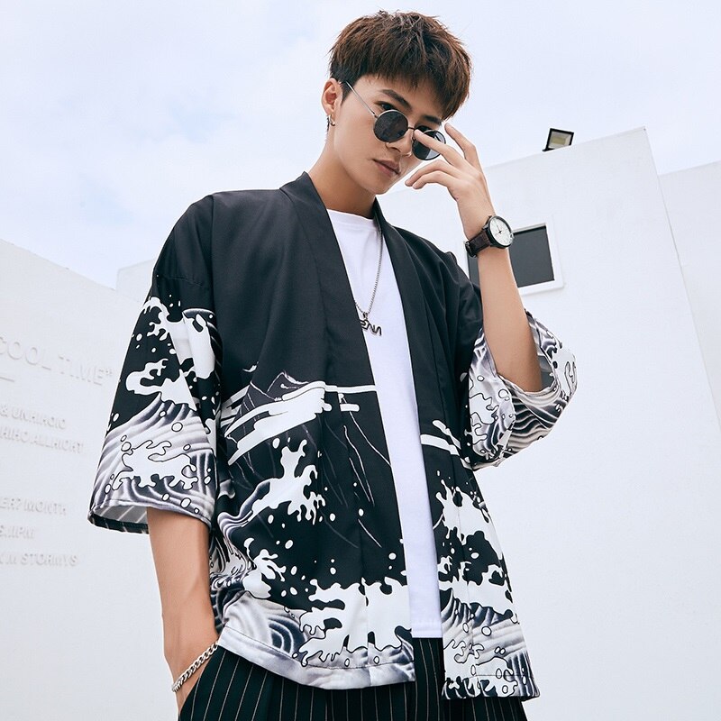 Kimono Men Japanese Kimono Traditional male kimono cardigan men harajuku streetwear samurai costume yukata male haori obi FF2825