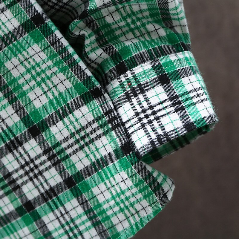 Rutete skjorter for menn sommer kortermet fritid slim fit rutete skjorte firkantet krage myke kausale herretopper med front