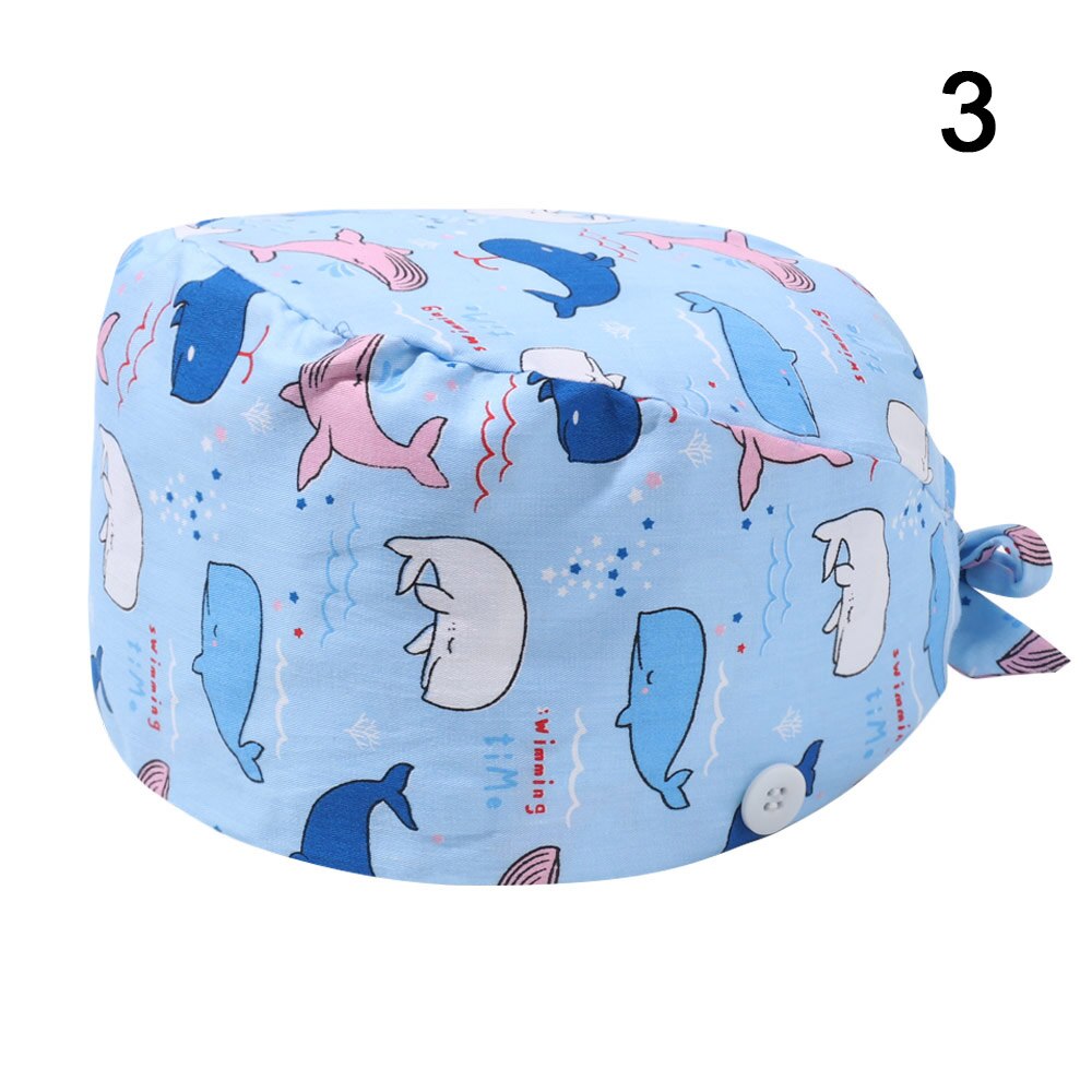 1PC Cotton Scrub Cap Adjustable Elastic Printing Hat Bouffant Head Cover Kitchen Hat With Sweatband Hair Accessories for Unisex: 03