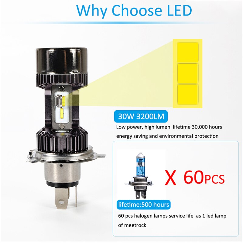 Lampe frontale LED avec ventilateur pour Moto, Accessoire pour Scooter, H4 BA20D, 20W, 6000K, puces CSP, 1 pièce