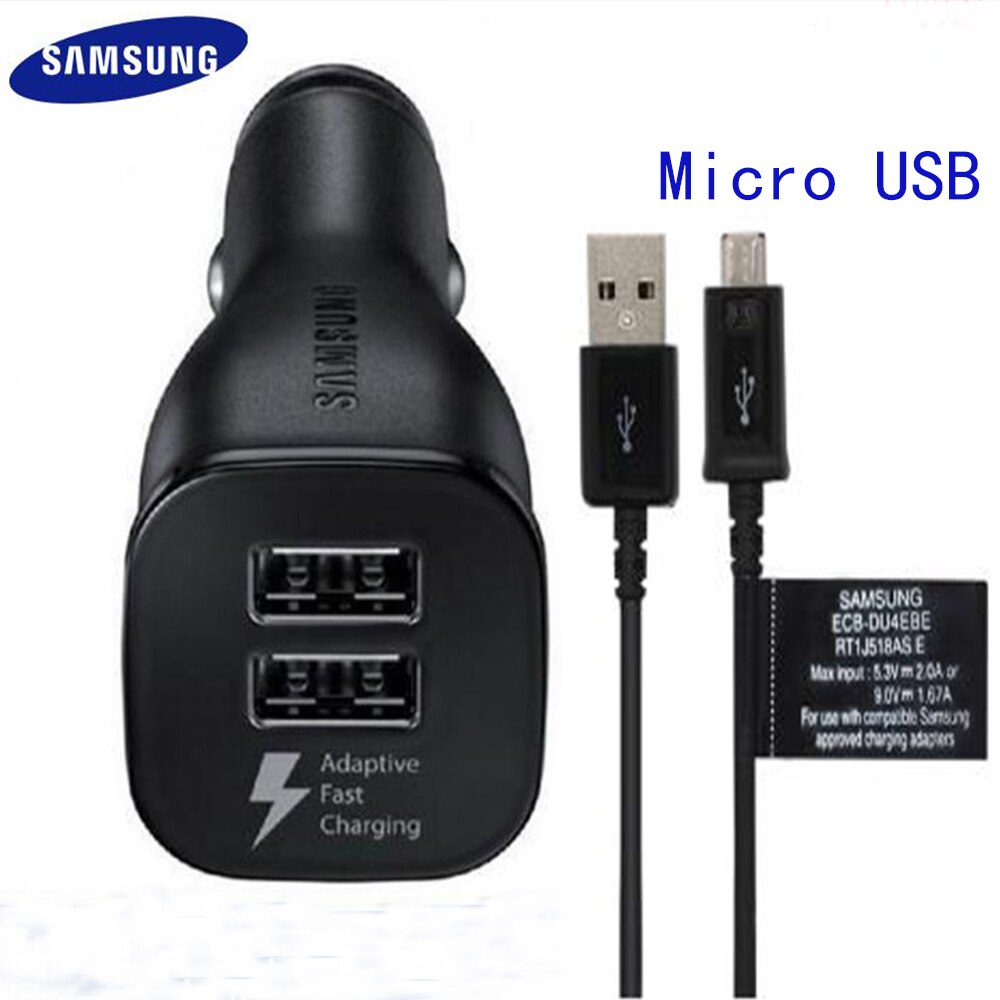 Samsung Car Charger Dual USB Adaptive Fast Adapter Micro USB Type C Cable For Galaxy s10 s9 s8 Plus S10+ Note 10 plus 10+ 8 9 5: Black / Add Micro USB Cable