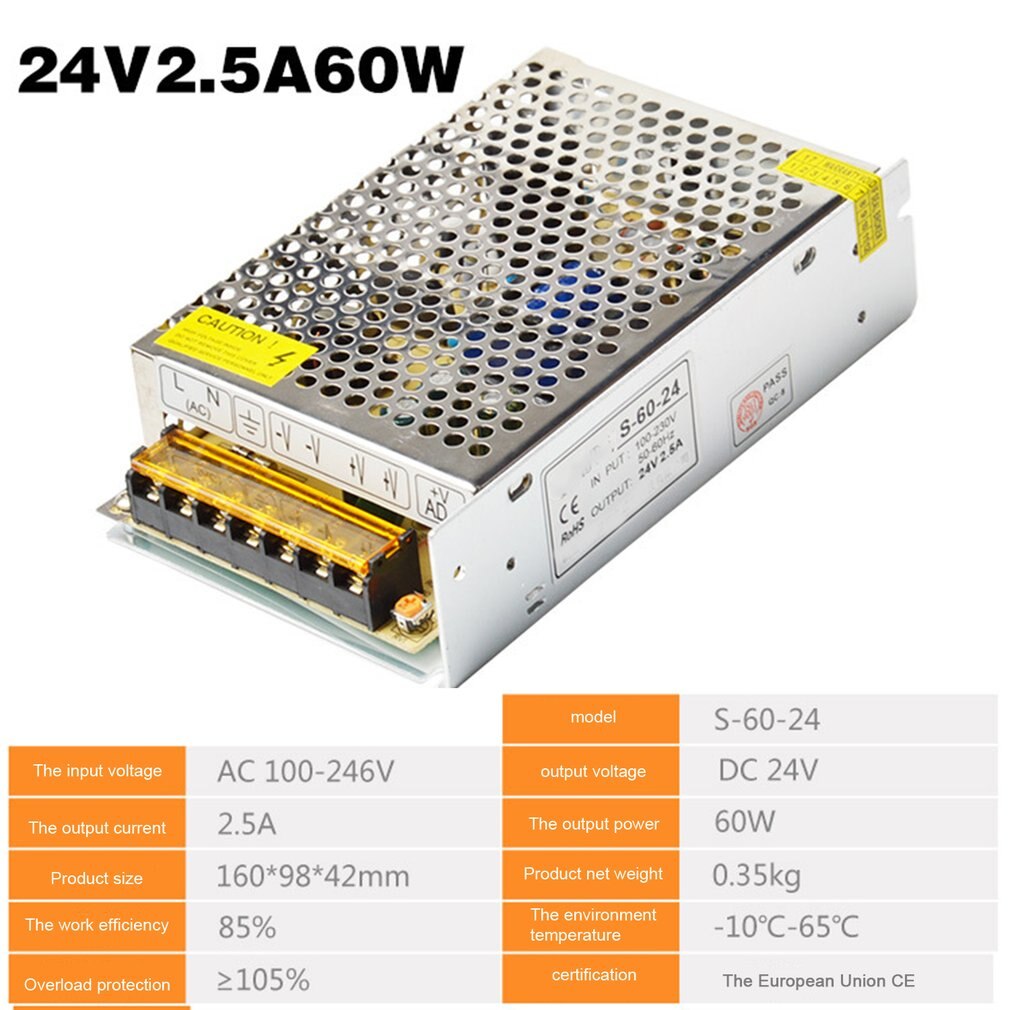 Alimentation à découpage DC24V 1A 2A 2.5A 3A 4.5A 5A 6.5A 8.3A 10A 12.5A 15A 16.5A AC 220V à DC24V AC-DC 24V pour 24V LED Bande: 24v 2.5A