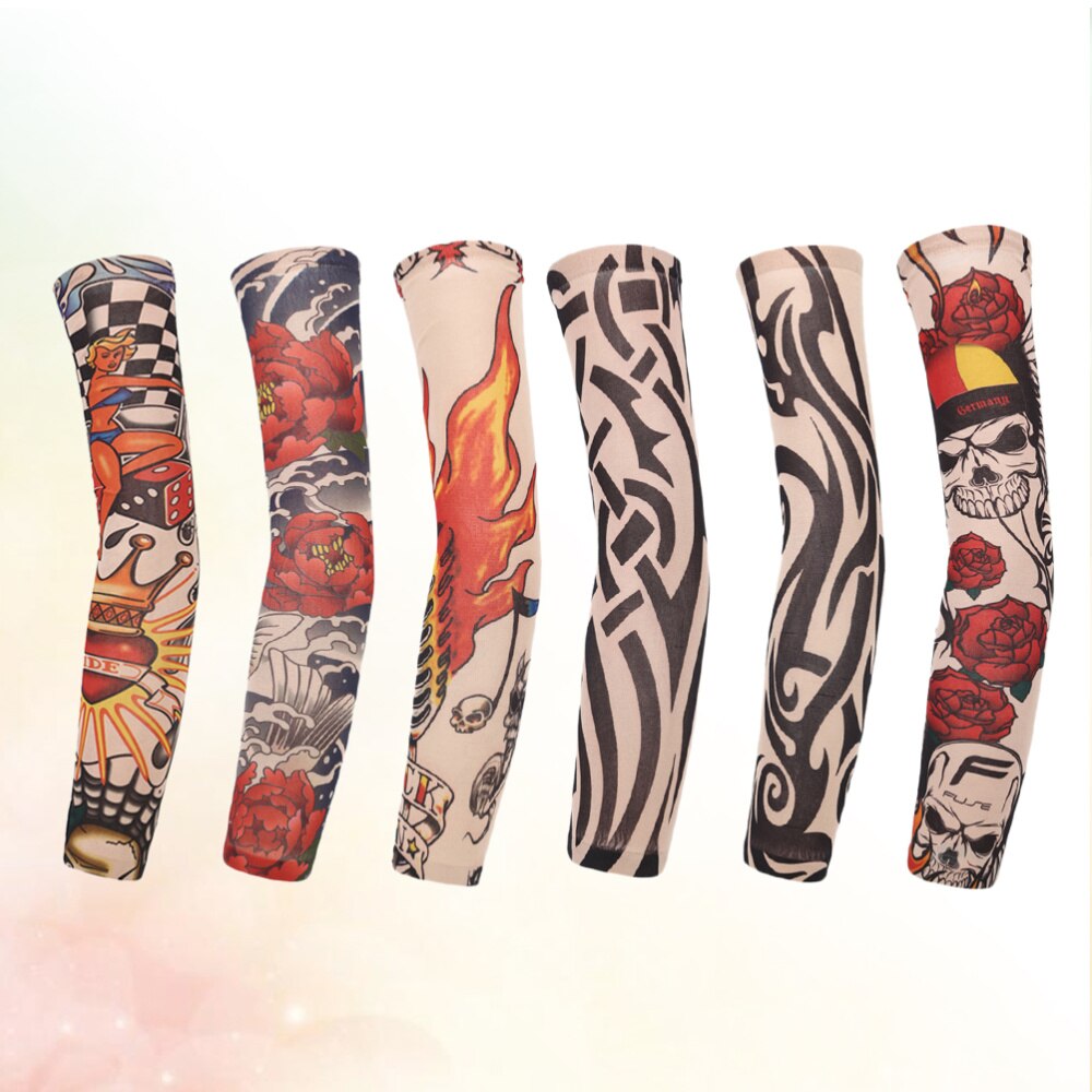 6 Pcs Tattooed Arm Sleeve Sun Block Sleeves Sun Prevention Sleeves for Men Outdoor Riding
