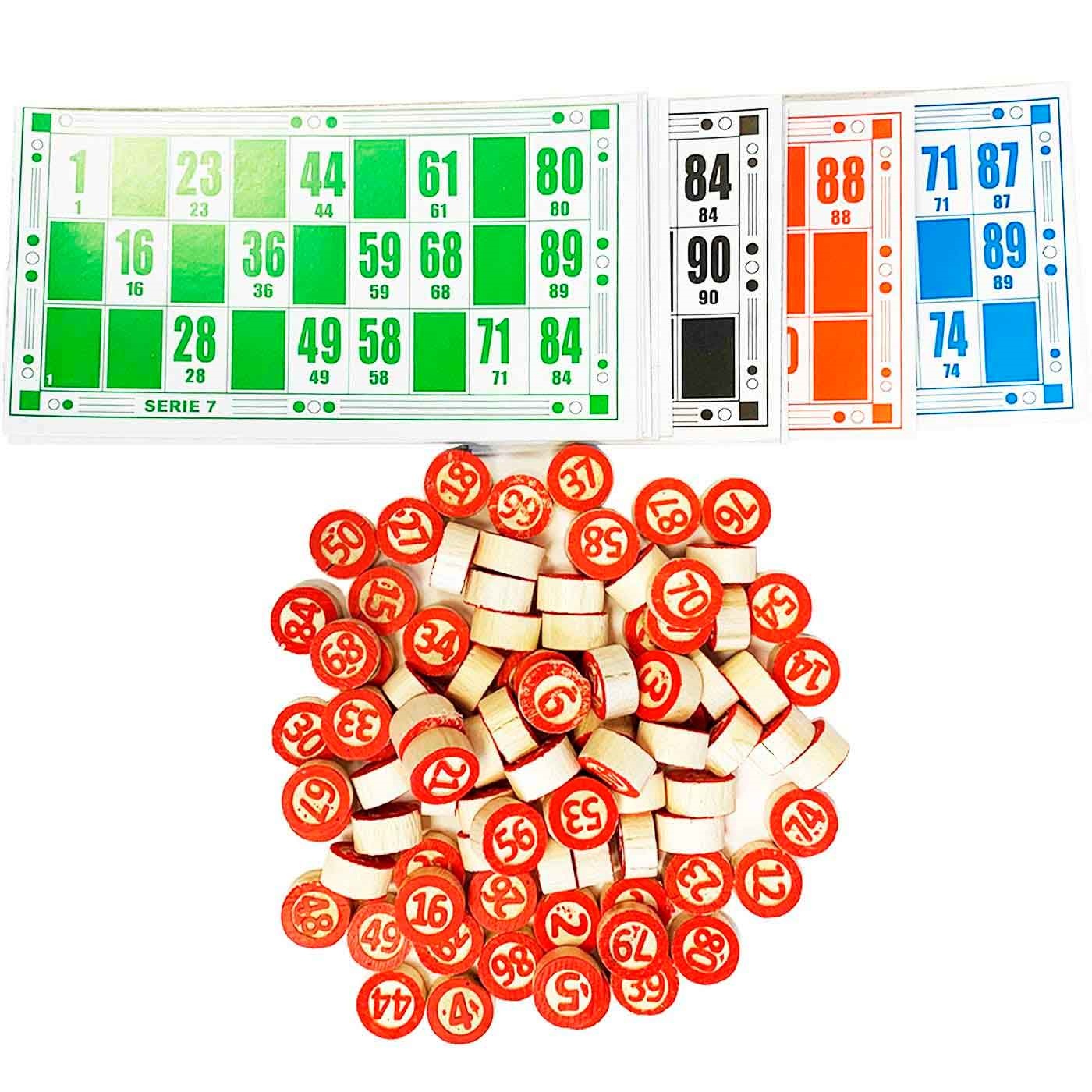 Juego de lotería/bingo en caja de madera, 90 fichas de números y 48 cartones, juego de mesa tradicional, familia, amigos, diver
