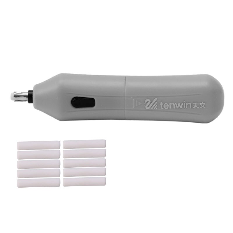 Handy Electric Eraser Kit Battery Operated Automatic For Pencil With 10 Refills Eraser Core Writing correction student Supplies: Light Grey