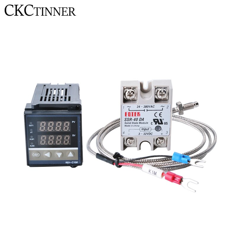 REX-C100 Digital RKC PID Thermostat Temperature Controller digital REX-C100/ 40A SSR Relay/K Thermocouple Probe/heat sink: set1