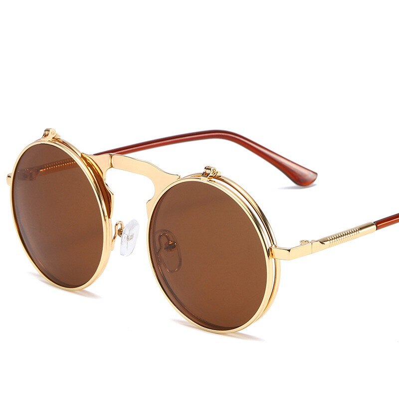 Steampunk Flip Sunglasses UV400 Vintage Round Frame Metal Eyewear Gothic Steam Punk Style Men Wmoen Sun Glasses