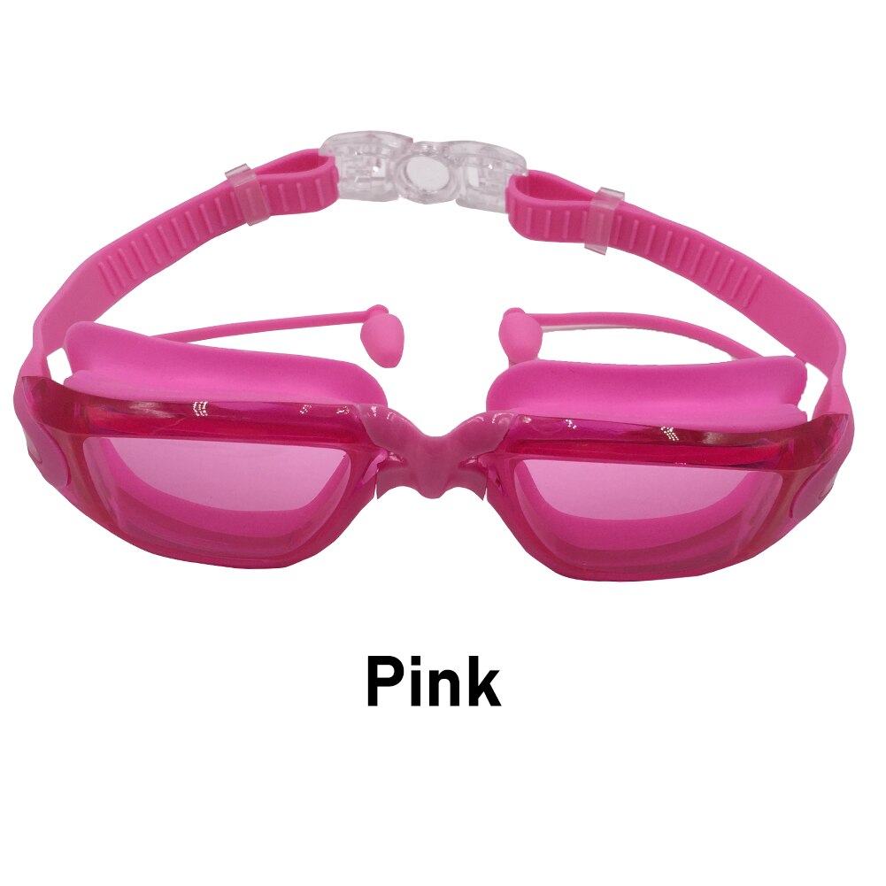 Zwembril Zwemmen Bril Met Oordopjes Neus Clip Transparante Waterdichte Siliconen Optische Duiken Bril: Pink